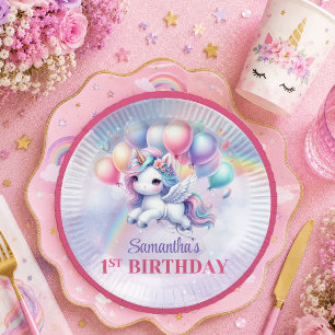 Assiettes En Carton Anniversaire Fille Licorne Enchantée Pastel Magiqu
