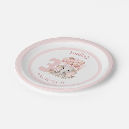 Assiettes En Carton Anniversaire Fille mignonne Eléphant Plaques en pa (Angle)