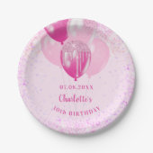 Assiettes En Carton Anniversaire fille parties scintillant rose ballon (Devant)