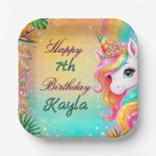 Assiettes En Carton Anniversaire Filles Licorne Florale Arc-en-ciel Tr