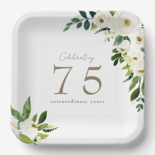 Assiettes En Carton Anniversaire Floral Blanc