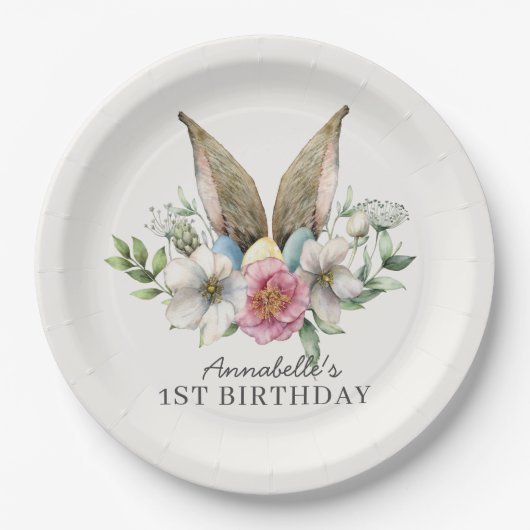 Assiettes En Carton Anniversaire Floral Bunny (Devant)