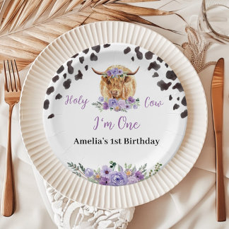 Assiettes En Carton Anniversaire floral de la vache sainte