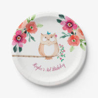 Anniversaire floral rose de hibou