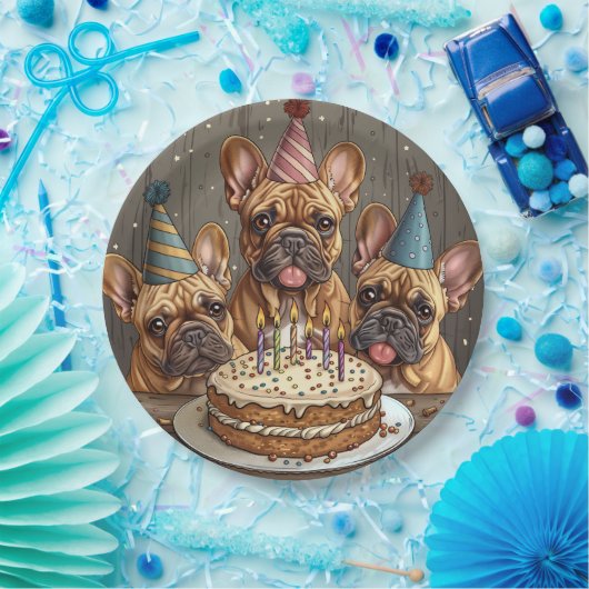 Assiettes En Carton Anniversaire Français Bulldogs Casquettes (Fête)