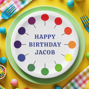 Assiettes En Carton Anniversaire Garçon Coloré Lollipop Enfants Plaque