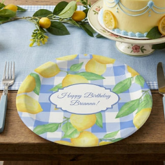 Assiettes En Carton Anniversaire Gingham de Citron d'Été