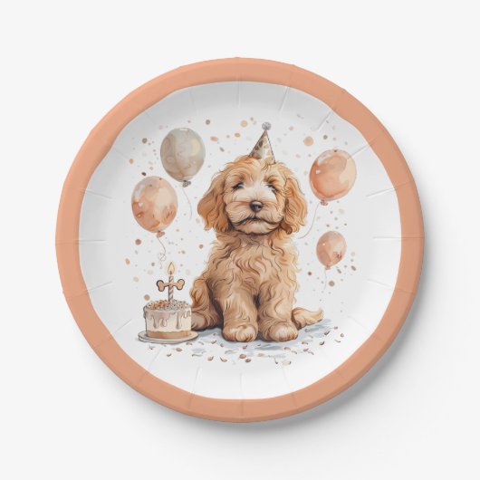 Assiettes En Carton Anniversaire Goldendoodle Chien Anniversaire Gâtea (Devant)