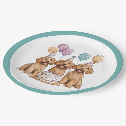 Assiettes En Carton Anniversaire Goldendoodle Chiens Anniversaire Gâte (Angle)