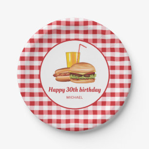 Assiettes En Carton Anniversaire Hamburger Hot Dog Et Boisson Gingham