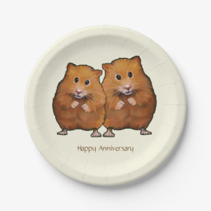 Assiettes En Carton Anniversaire heureux, couple mignon de hamster