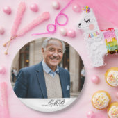 Assiettes En Carton Anniversaire Homme élégant Photo Blanc Monogramme (Fête)