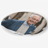 Assiettes En Carton Anniversaire Homme élégant Photo Blanc Monogramme (Angle)