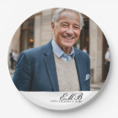 Assiettes En Carton Anniversaire Homme élégant Photo Blanc Monogramme (Devant)