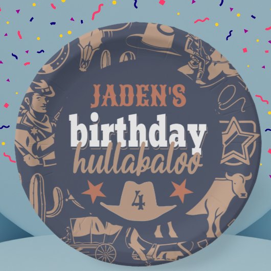 Assiettes En Carton "Anniversaire Hullabaloo" Western Cowboy Party