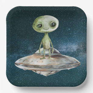 Assiettes En Carton Anniversaire Invasion Alien Espace Extérieur
