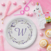 Assiettes En Carton Anniversaire Lavender Wreath Monogramme (Fête)