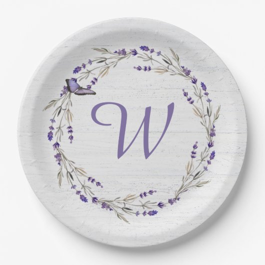 Assiettes En Carton Anniversaire Lavender Wreath Monogramme (Devant)