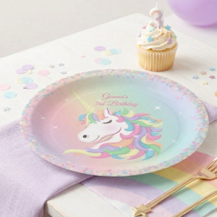 Assiettes En Carton Anniversaire Licorne Magique Arc-en-ciel Pastel