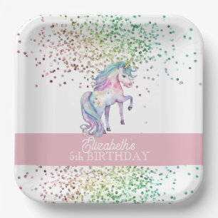 Assiettes En Carton Anniversaire Licorne Magique Paillettes Arc-en-cie