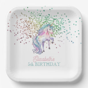 Assiettes En Carton Anniversaire Licorne Magique Paillettes Arc-en-cie