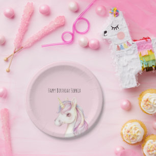 Assiettes En Carton Anniversaire Licorne Rose Violet Lavande
