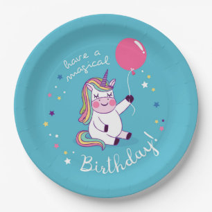 Assiettes En Carton Anniversaire magique de Unicorn