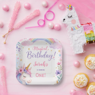 Assiettes En Carton Anniversaire Magique Licorne Aquarelle