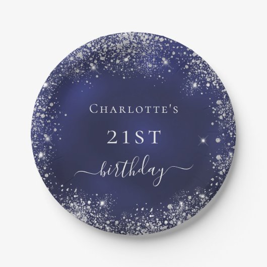 Assiettes En Carton Anniversaire marine bleu argent parties scintillan (Devant)