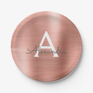 Assiettes En Carton Anniversaire métallique Girly de monogramme d'or