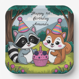 Assiettes En Carton Anniversaire mignon de l'écureuil et du raton lave