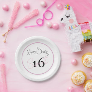 Assiettes En Carton Anniversaire Moderne Minimaliste 16 ans Blanc Noir