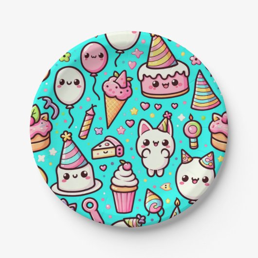 Assiettes En Carton Anniversaire Motif Kawaii (Devant)