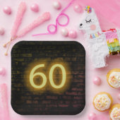 Assiettes En Carton Anniversaire Neon 60 Connexion Mur de briques (Fête)