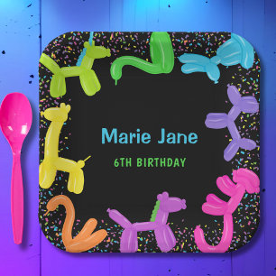 ASSIETTES EN CARTON ANNIVERSAIRE NEON ANIMAUX BALLONS PLAQUES DE PAPIE