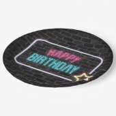 Assiettes En Carton Anniversaire Neon Connexion sur mur de briques (Angle)