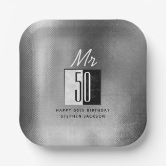 Assiettes En Carton Anniversaire noir 50 ans 