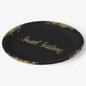 Assiettes En Carton Anniversaire noir de parties scintillantes d'or du (Angle)