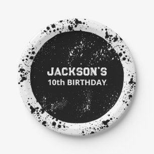 Assiettes En Carton Anniversaire noir et blanc Grunge Paint Splatter