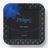 Assiettes En Carton Anniversaire noir et bleu élégant (Recto)