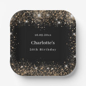 Assiettes En Carton Anniversaire noir or parties scintillant nom (Recto)