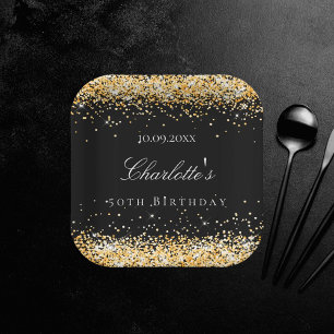 Assiettes En Carton Anniversaire noir or parties scintillant scintille