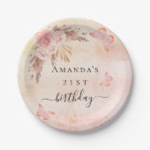 Assiettes En Carton Anniversaire pampas herbe blush rose papillons d'o (Devant)