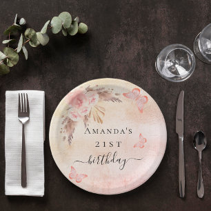 Assiettes En Carton Anniversaire pampas herbe blush rose papillons d'o