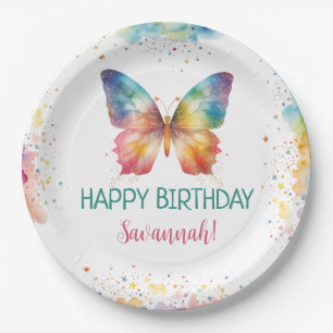 Assiettes En Carton Anniversaire Papillon Arc-en-Ciel