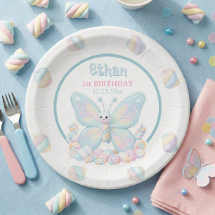 Assiettes En Carton Anniversaire Papillon Guimauve Bleue