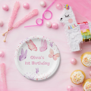Assiettes En Carton Anniversaire Papillon Rose Violet