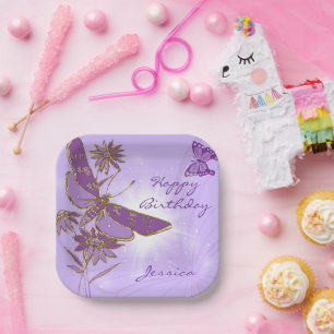 Assiettes En Carton Anniversaire Papillon Violet