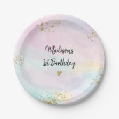 Assiettes En Carton Anniversaire Pastel Rainbow Pink Gold (Devant)