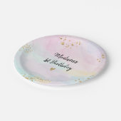 Assiettes En Carton Anniversaire Pastel Rainbow Pink Gold (Angle)